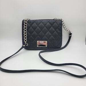 Nine West Black Small Crossbody Purse. Quilted Faux Leather & Chain Strap Cute